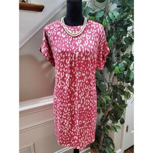 Andree Women's Pink Rayon Round Neck Short Sleeve Casual Knee Length Dress Large